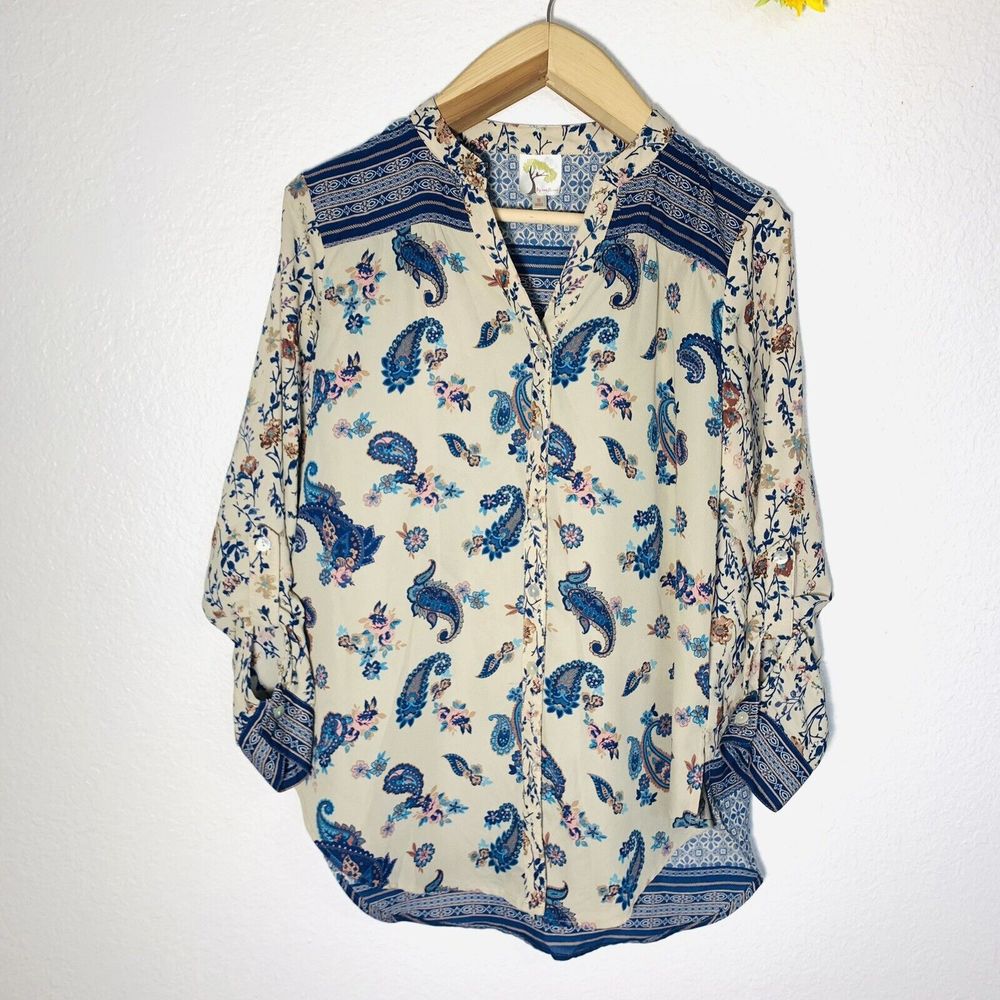 Anthropologie Fig And Flower Floral Paisley Shell Button Latch Sleeve Size Small